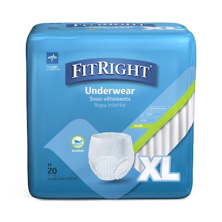 Medline FitRight Extra Protective Underwear, Size XL, for Waist Size 56in-68in, 20PK MSC13600AZ