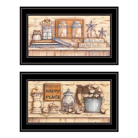 Homeroots Set Of Two My Happy Place 2 Black Framed Print Wall Art, 2PK 406177