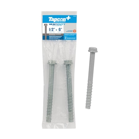 Tapcon 1/2 x 6 in Galvanized Hex Head Concrete Anchors Corrosion Resistant 2PK 50326