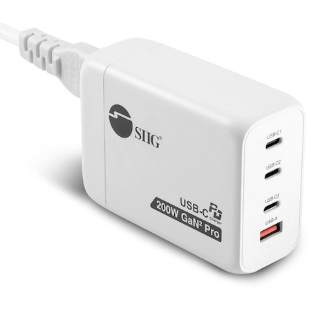 Siig 200W GaN PD Combo Charger - 3C1A AC-PW1V11-S1