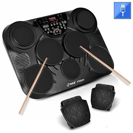 Pyle Electronic Tabletop Digital Drum Set, Compact Portable Drum Pad Kit w/ 8 Touch Sensitive Pads and PTED01