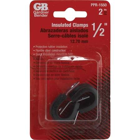 Gardner Bender 1/2'' Steel w/Rubber Insert Black Cable Clamp, 2PK PPR-1550