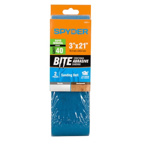 Spyder 3-Inch x 21-Inch 40 Grit Zirconia Tape Joint Sanding Belt, 2PK 500014