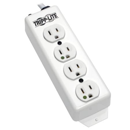 Tripp Lite Outlet Strip, Hospital Grade, 4 5-15R-HG, 5-15P-HG, 15 ft., White PS-415-HG