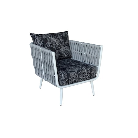 Bfm Seating Cayman Armchair - Medium Gray flat rope, White powder coat aluminum, ganging bracket PHPAGRWH-P09