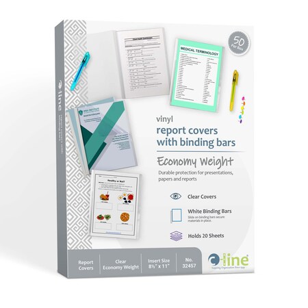 C-Line Products Report Covers, Binding Bars, Clear, PK50 32457