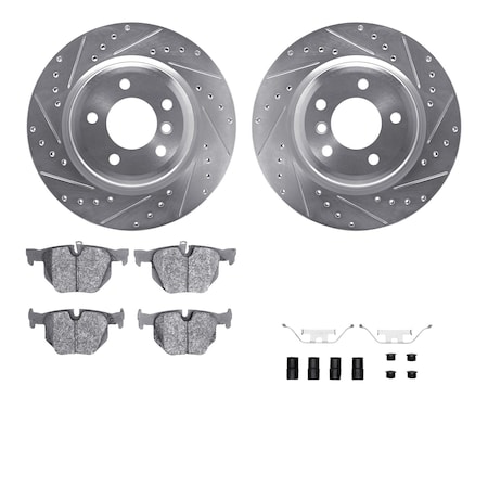Dynamic Friction Co DFC Rotors-Drilled & Slotted-Silver w/ EURO 5000 Ceramic Brake Pads Incl Hdw 7612-31067
