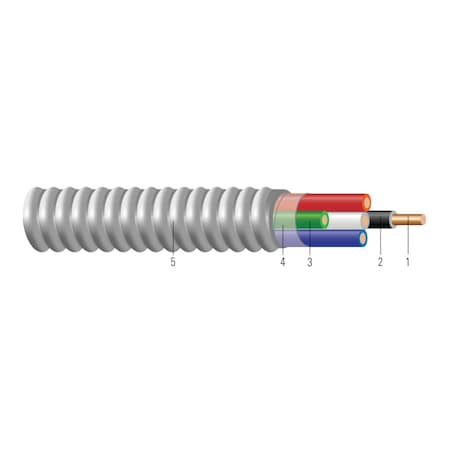 Southwire Metal Clad Building Cable, MC, 12 AWG, 2C with Ground C, Silver, Aluminum, Stranded, 600V AC, 50 ft 69114752