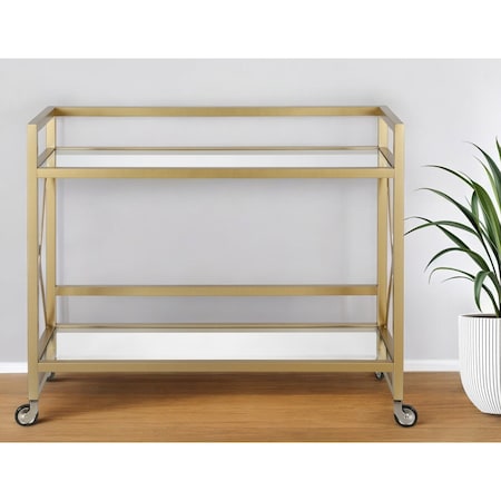 Homeroots Brass Steel And Glass Rolling Bar Cart 530460