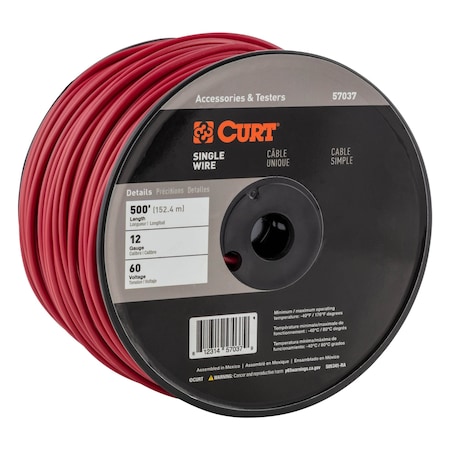 Curt Automotive Primary Wire, Red 500' Spool 57037