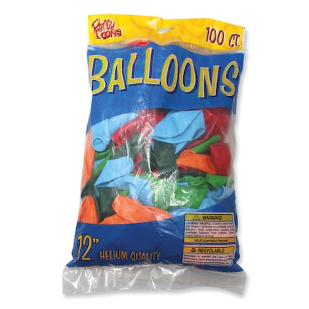 Tablemate Party Loons Helium Quality Latex Balloons, Assorted Colors, 100PK TBL-916100