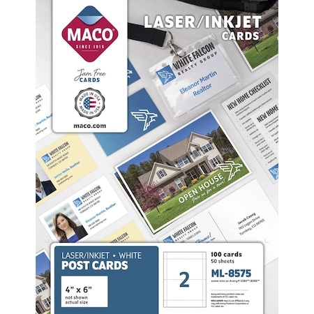 Chartpak Maco, Unruled Microperforated Laser/ink Jet Index Cards, 4 X 6, White, 100PK ML8575