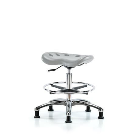 Blue Ridge Ergonomics Poly Tractor Stool Chrome-Medium Bench Height with Chrome Foot Ring & Stationary Glides in Gray Poly PTMBSL-CR-CF-RG-GRY