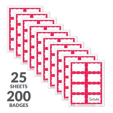 C-Line Products 3-3/8" x 2-1/3" Red Border Name Tag Label Sheets for Laser/Inkjet Printers, 200/BX 92364