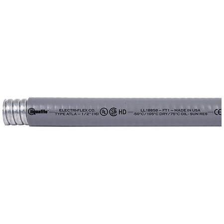 Liquatite Liquid-Tight Flex Metal Conduit, 1-1/2 in Trade Size, 50 ft, 4-1/2 in Bend, Steel, Gray ATLA-15