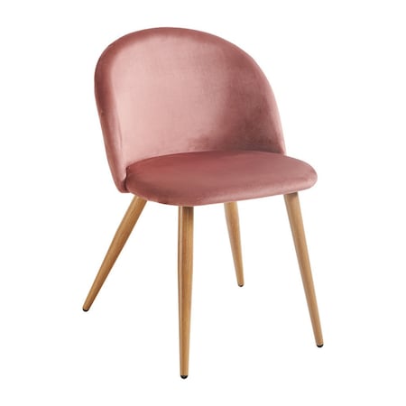 Homeroots Set of Two Pink and Oak Upholstered Velvet Dining Side Chairs, 2PK 568015