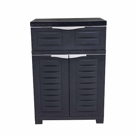 Homeroots 24in Charcoal Plastic Accent Cabinet With Two Doors And One Drawer 668937