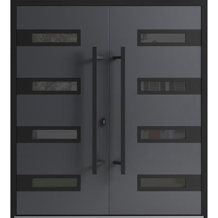 Vdomdoors Front Exterior Prehung Aluminum Double Doors Ronex0131 Grey Mirrored Clear Glass Entry Metal Modern RONEX0131DEXD-GRE-W72xH96-RH-I