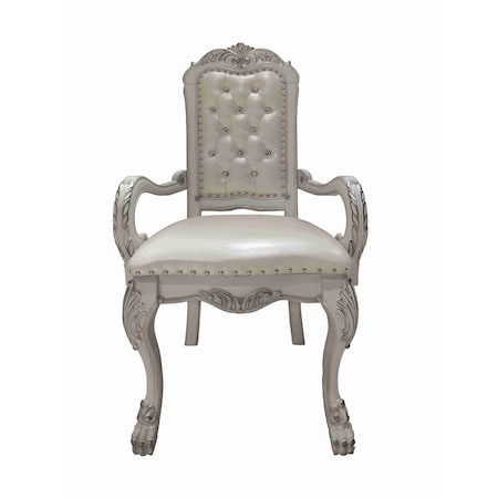 Homeroots Set of Two Tufted White Upholstered Faux Leather And Wood Dining Arm Chairs, 2PK 573331