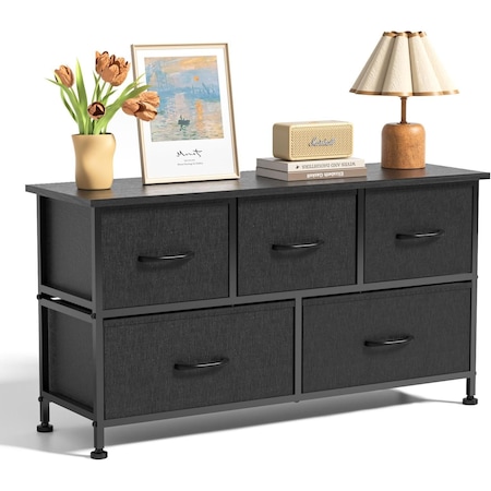 Simple Deluxe 5 Drawers Dresser for Bedroom, Kidsroom Furniture, Wide Chest of Drawers, Storage Organizer Units w 3A88HKCABT5BLK