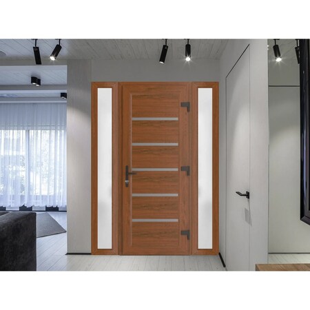 Vdomdoors Front Exterior Prehung Metal-Plastic Door, Manux 8415 Walnut, 2 Side Sidelite Transoms, Office Comm MANUX8415EXD-WLN-W16+32+16xH80-LH