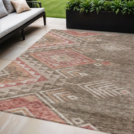 Homeroots 5' X 8' Brown And Terra Cotta Southwestern Washable Indoor Outdoor Area Rug 603534