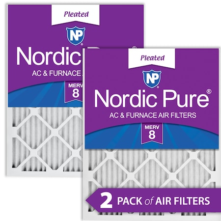 Nordic Pure 20x20x1 Pleated Air Filter, High Capacity, Electrostatically Charged Synthetic Media, MERV 8, 2 PK 20x20x1M8-2