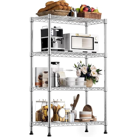 Factory 2U Wire Shelving Unit, 14inD x 30inW x 47inH, 4 Shelves, Medium Duty 250 lbs Per Shelf, Chrome 803970