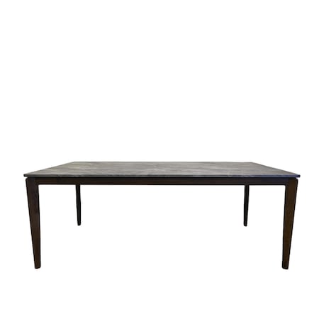 Homeroots 79" Gray and Walnut Faux Marble and Wood Dining Table 716290