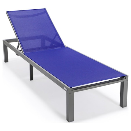 Leisuremod Marlin Patio Chaise Lounge Chair with Grey Aluminum Frame, Navy Blue MLGR-77NBU
