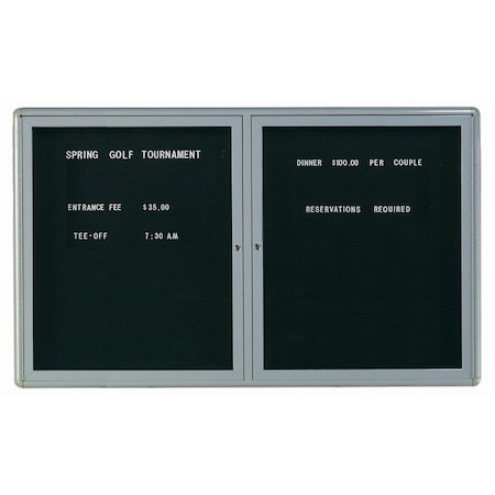 Aarco Radius Design Enclosed Directory, Medium Gray, Board is Black Felt, 36''Hx60''W 2 Door Unit RAD3660GB