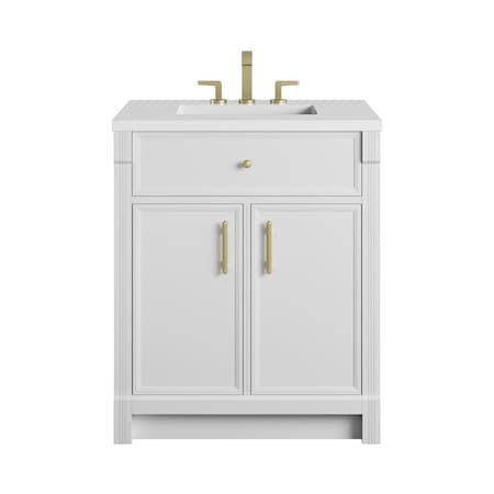 James Martin Vanities Bellshire 30" Single Vanity, Bright White w/ 3 CM White Zeus Silestone Top 660-V30-BW-3WZ