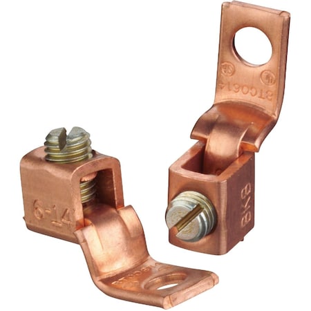 Southwire No.8 SOL/STR to No.1/0 STR Single 1/4'' Hole Mount Copper Alloy Offset Tongue Lug, 2PK 65254140