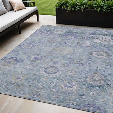 Homeroots 5' X 8' Sky Blue Purple And Gray Floral Washable Indoor Outdoor Area Rug 604097