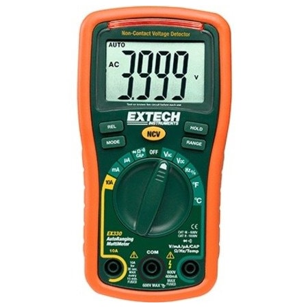 Extech Digital Multimeter, 600 V Max DC, 0.1 V Max AC, Average, 4,000 Instrument Counts, LCD EX330