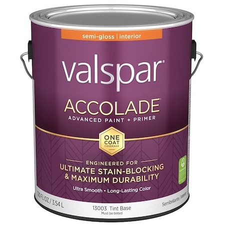 Valspar Accolade 1300 Latex Paint, Acrylic Base, Semi-Gloss, Tint Base, 1 gal, Plastic Can 028.0013003.007