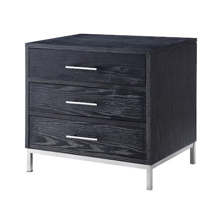 Homeroots 24" Silver Metallic And Black End Table With Three Drawers 544081