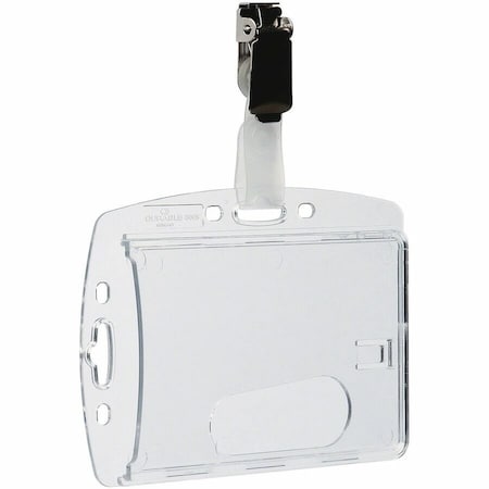 Durable Office Products Durable Shell-Style ID Card Holder, Vertical/Horizontal, With Clip, Clear, 25/Pack 800519