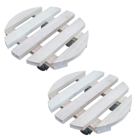 Amerihome 2 Piece Rolling Wood Plant Caddie - Round WCRDSET