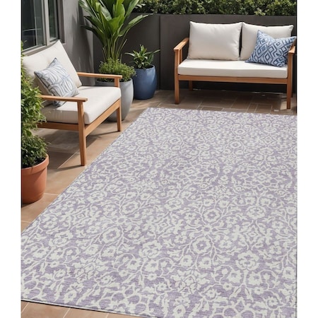 Homeroots 5' X 8' Lavender And Ivory Damask Washable Indoor Outdoor Area Rug 595164
