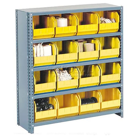 Global Industrial Steel Closed Shelving - 60 Yellow Plastic Stacking Bins 11 Shelves 36x12x73 603267YL