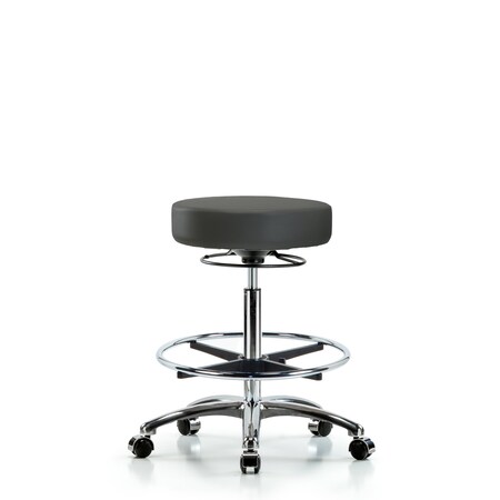 Blue Ridge Ergonomics Vin Stool without Back Chr-High Bench Ht with Chr Foot Ring and Casters in Charcoal Trailblazer Vin BR-VHBSO-CR-CF-CC-8605