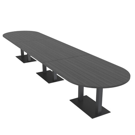 Skutchi Designs Racetrack Conference Table With Power Unit, 48 in W, 216 in L, Grey HAR-RAC-48X216-DOU.BK-WA7949-NA