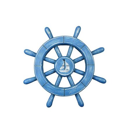 Handcrafted Decor Rustic All Light Blue Decorative Ship Wheel with Sailboat- 12 in. rustic-all-light-blue-sw-12-sailboat
