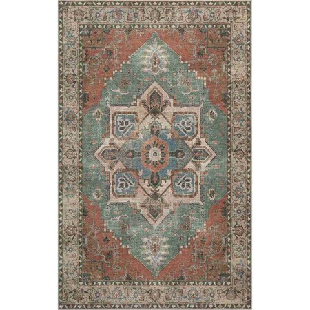 Jonathan Y Sersi Ornate Large Medallion Border Non-Slip Machine-Washable Green/Brown 8 ft. x 10 ft. Area Rug WSH505D-8