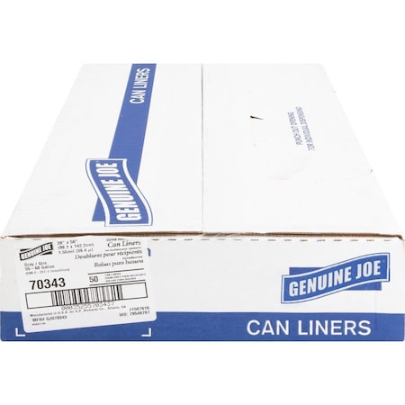 Genuine Joe 60 gal Trash Bags, XL, 1.55 mil (39 Micron), Gray, 50 PK GJO70343
