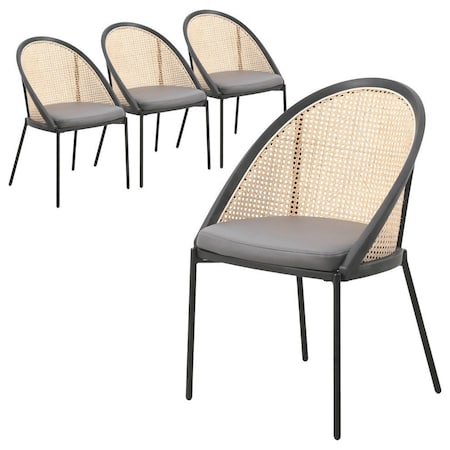 Leisuremod Urbane Collection Modern Dining Chair With Wicker back in Charcoal, 4PK UC21WCH4