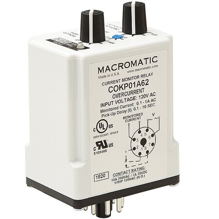 Macromatic Monitor Relay, 10 A, 120VAC, 8 Pins COKP01A62-G