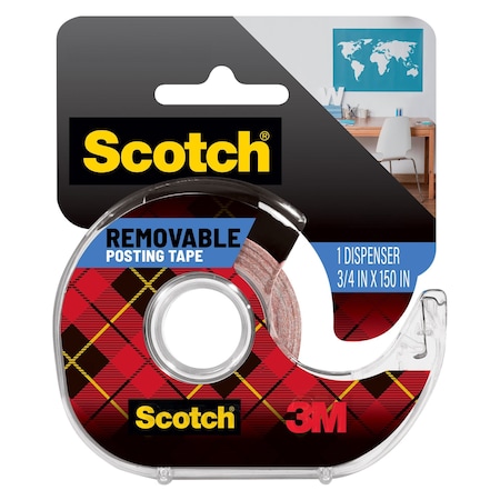 Scotch Poster Tape, Removable, w/Dispenser, 3/4"x150" , Clear 109