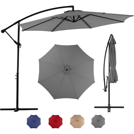 Simple Deluxe 9.8ft Offset Umbrella Cantilever Patio Hanging Umbrella Outdoor Market Umbrella with Crank and Cros 3A88LGBRLAOFFSET10GRYV2